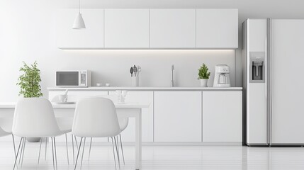 Modern minimalist white kitchen interior design.