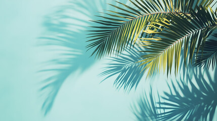 A summer-themed image featuring palm tree shadows on a blue background.