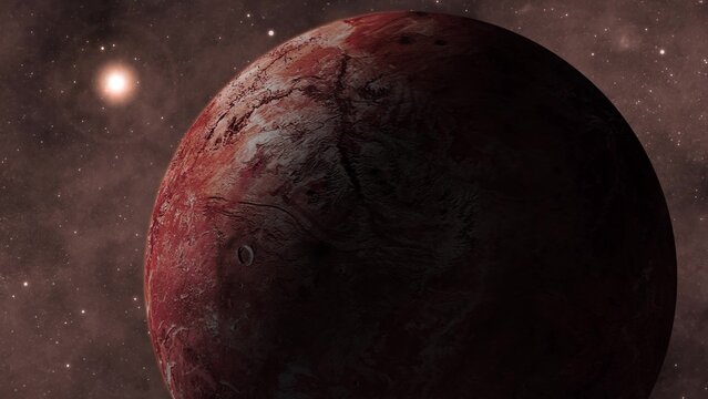 3d realistic Makemake Fictional planet glowing sun on space galaxy