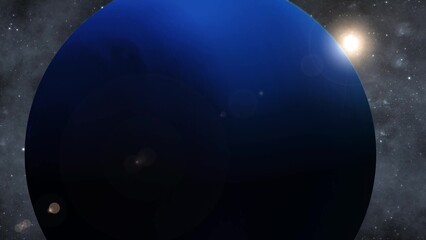 3d realistic Neptune planet view glowing sun