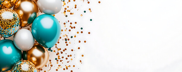 Golden and Teal Balloons Frame Festive Background