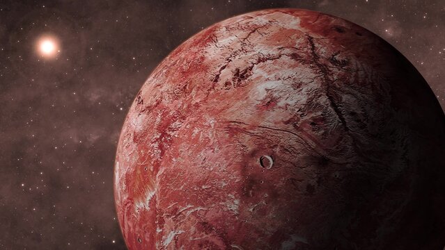 3d realistic Makemake Fictional planet glowing sun view space galaxy