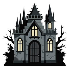Obraz premium Haunted Gothic Mansion Vector Illustration – Spooky and Detailed Design