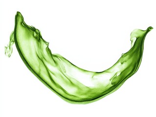 a flowing, green, translucent fabric against a white background.