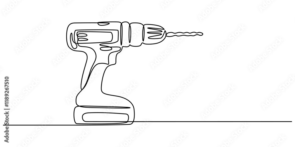Aufkleber electric drill with spiral bit continuous line art for precision in construction and manufacturing, 