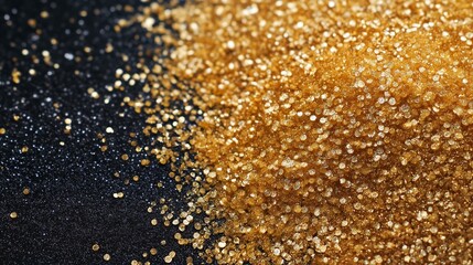 A luxurious golden sand texture on a black background with wavy patterns and shimmering light