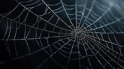 Obraz premium Delicate spider web with dew nature close-up