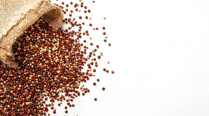 Naklejka premium Quinoa seeds healthy overhead kitchen view