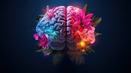 Fototapeta premium Floral brain art digital creation abstract studio