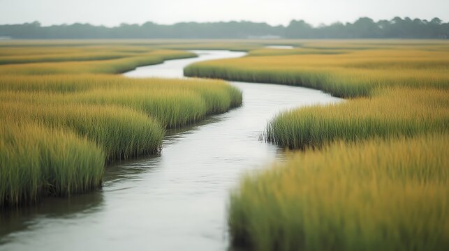 Serpentine Creek Winds Through Verdant Marshland