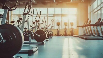 Warm Interior Gymnasium Detail Featuring Exercise Machine and Fitness Equipment