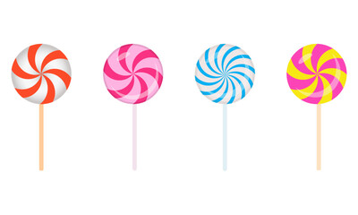 Set of cute lollipops. Colorful fun candy set isolated on white background.Lollypop collection, vector icon element decoration for valentines, birthday, Christmas, anniversary and any occasion.