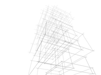 Abstract architecture. Modern building background. 3d concept sketch.