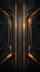 Fototapeta premium High-tech futuristic background with glowing yellow neon lines on a dark metallic surface