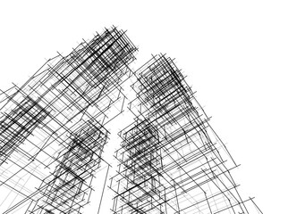 Abstract architecture. Modern building background. 3d concept sketch.