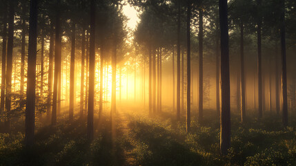 Obraz premium Sunrise in a pine forest