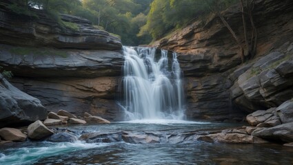Fototapeta premium Serene waterfall cascading over rocky streambed