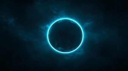 Fototapeta premium Glowing Blue Circle in Dark Space moon Abstract Background