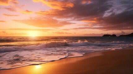 Obraz premium A photo of a beach sunset with a warm golden glow