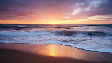 Obraz premium A photo of a beach sunset with gentle surf