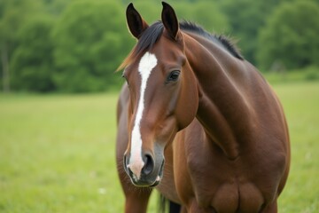 Fototapeta premium Majestic Horse in a Lush Green Field