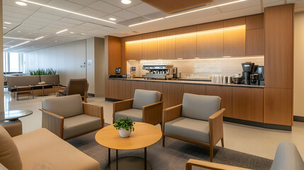 Fototapeta premium Modern Office Lounge with Coffee Bar: Interior Design