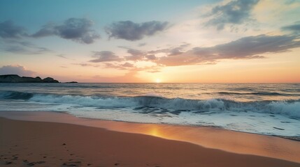 A photo of a beach sunset with smooth sandy shores