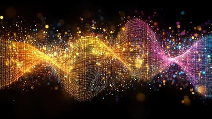 Fototapeta premium 3D digital stream of neon colors flowing across a smooth surface in a harmonious wave.