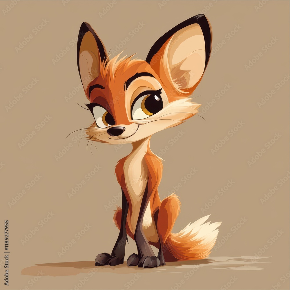 Wall mural Adorable Cartoon Fox Sitting Calmly And Smiling