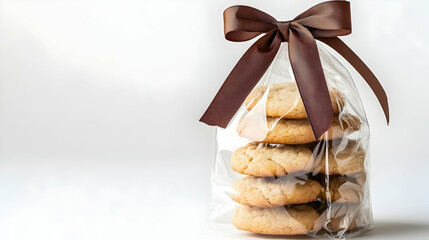 Italian cookies packed in a transparent bag with a brown ribbon