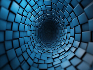 Blue tiled tunnel creates an illusion of depth and movement