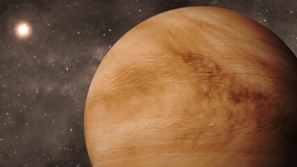 3d realistic Venus atmosphere planet glowing sun view space