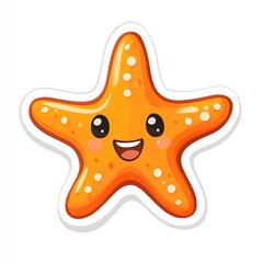 Happy cartoon starfish sticker, ocean background, kids craft