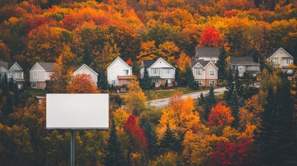 Naklejka premium Blank billboard autumn hillside houses advertisement
