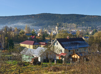 View towards Church of Saint Peter and Paul in Skhidnytsia.