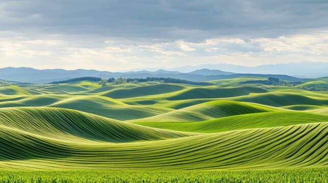 rolling green hills with cloudy sky