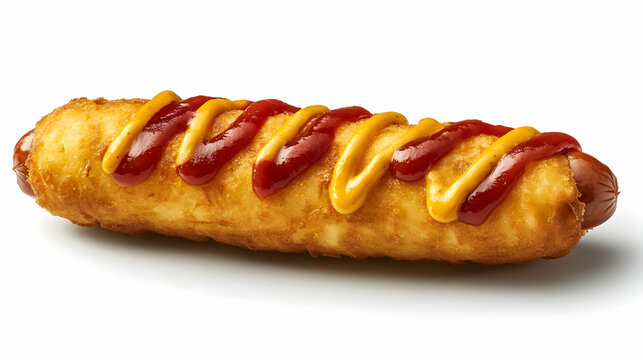 Crispy Corn Dog with Ketchup and Mustard: A Delicious Snack - Powered by Adobe