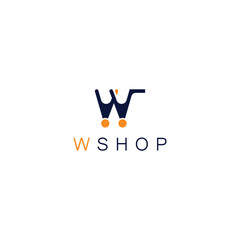 Letter W of shopping cart shape for initial letter online store logo, cart icon with w shape logo
