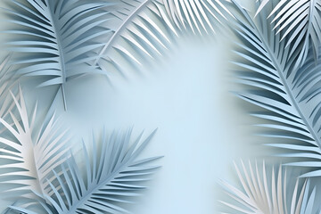 Fototapeta premium A Beautiful composition with pink palm leaves on blue background