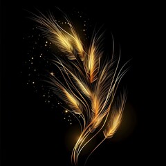 Fototapeta premium Glowing Golden Spikelet with Ethereal Swirling Patterns on Dark Background