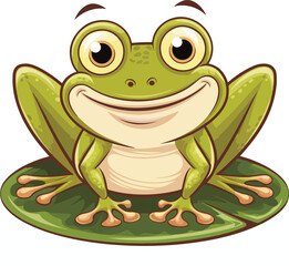 A cartoon of a cheerful frog with a bright green color