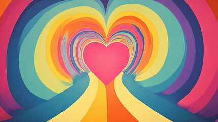 Obraz premium Vibrant Monochrome Heart Shaped Background with Colorful Lines