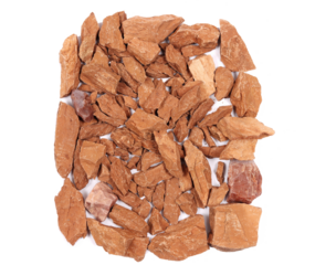 Red rocks, gravel, pile of stones isolated on white background, top view