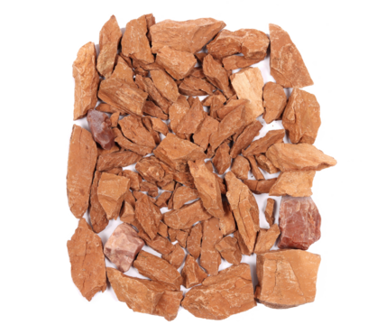 Red rocks, gravel, pile of stones isolated on white background, top view