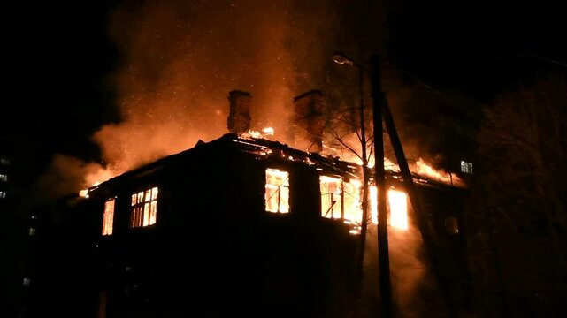 A forest fire destroys a house. The tragedy resulted from a fire in an apartment building.