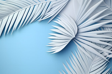 Obraz premium A Beautiful composition with pink palm leaves on blue background