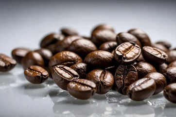 Fototapeta premium It has roasted coffee beans on a transparent background. The concept of coffee, a tasty and tart drink.