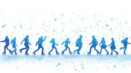Obraz premium Vector illustration of a line of people skating over white background.