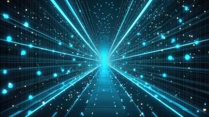 Naklejka premium Futuristic digital tunnel with glowing lines and particles
