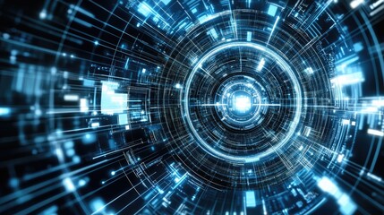 Fototapeta premium Futuristic data tunnel swirling; digital network background; technology concept; website header